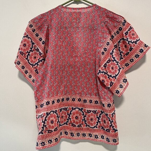 Bell by Alicia Bell Tuckernuck Pink Navy Printed Angel Flutter Sleeve Top Small - Picture 8 of 11
